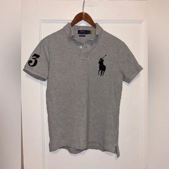 Polo Ralph Lauren Slim Fit Big Pony Shirt Short Sleeve Size Small Gray Solid - Picture 2 of 6